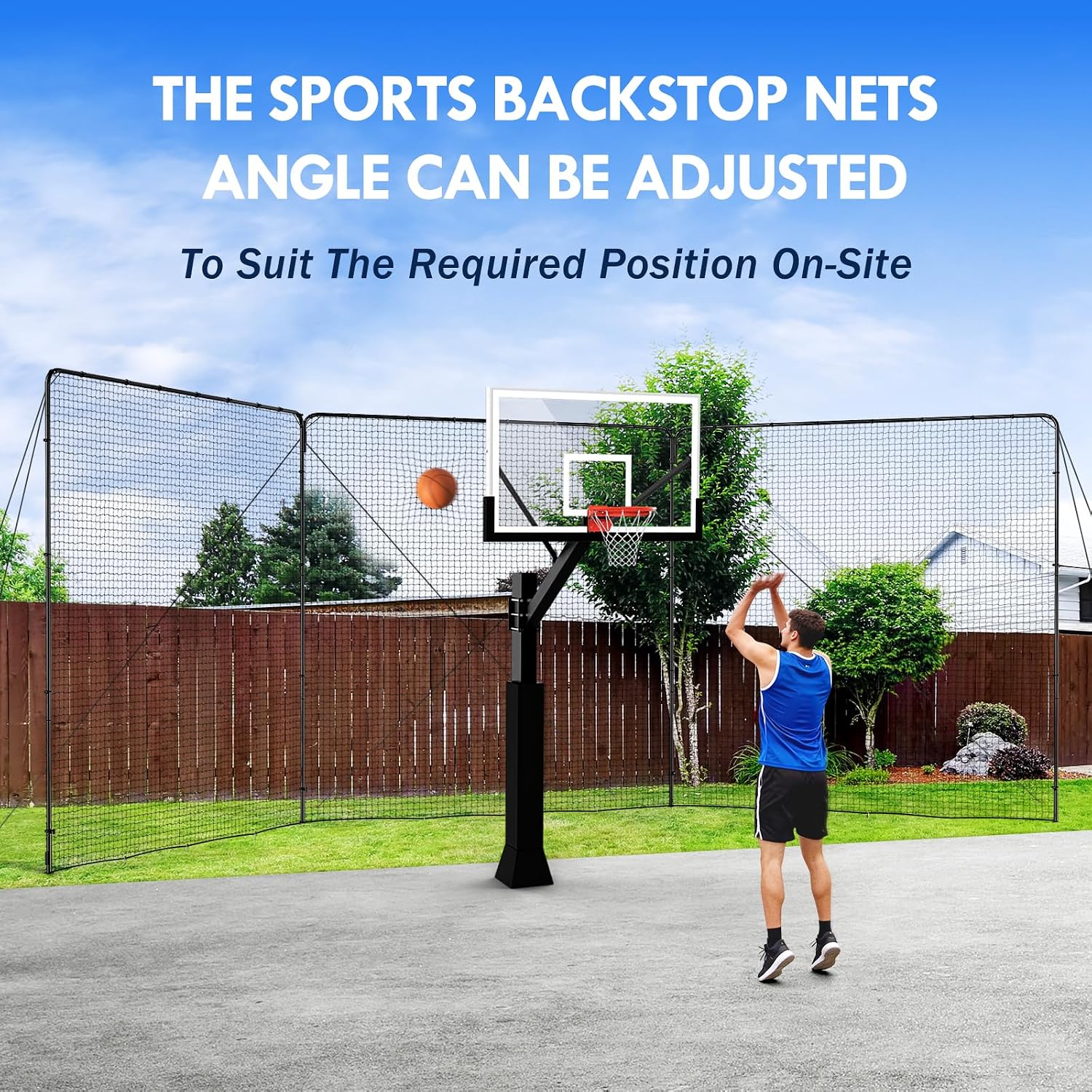 Backstop Net System for Backyard – Heavy Duty Sports Barrier Net with Steel Posts, Movable/Socketed Ball Stop Net for Soccer, Baseball, Training