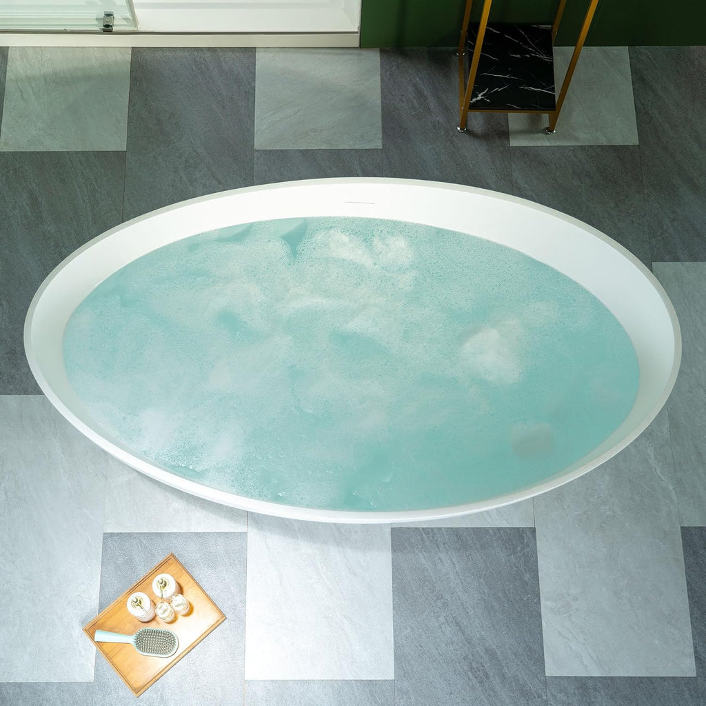 WOODBRIDGE 63' L x 35-3/8' W Luxury Contemporary Solid Surface Stone Resin Freestanding Bathtub in Matte White