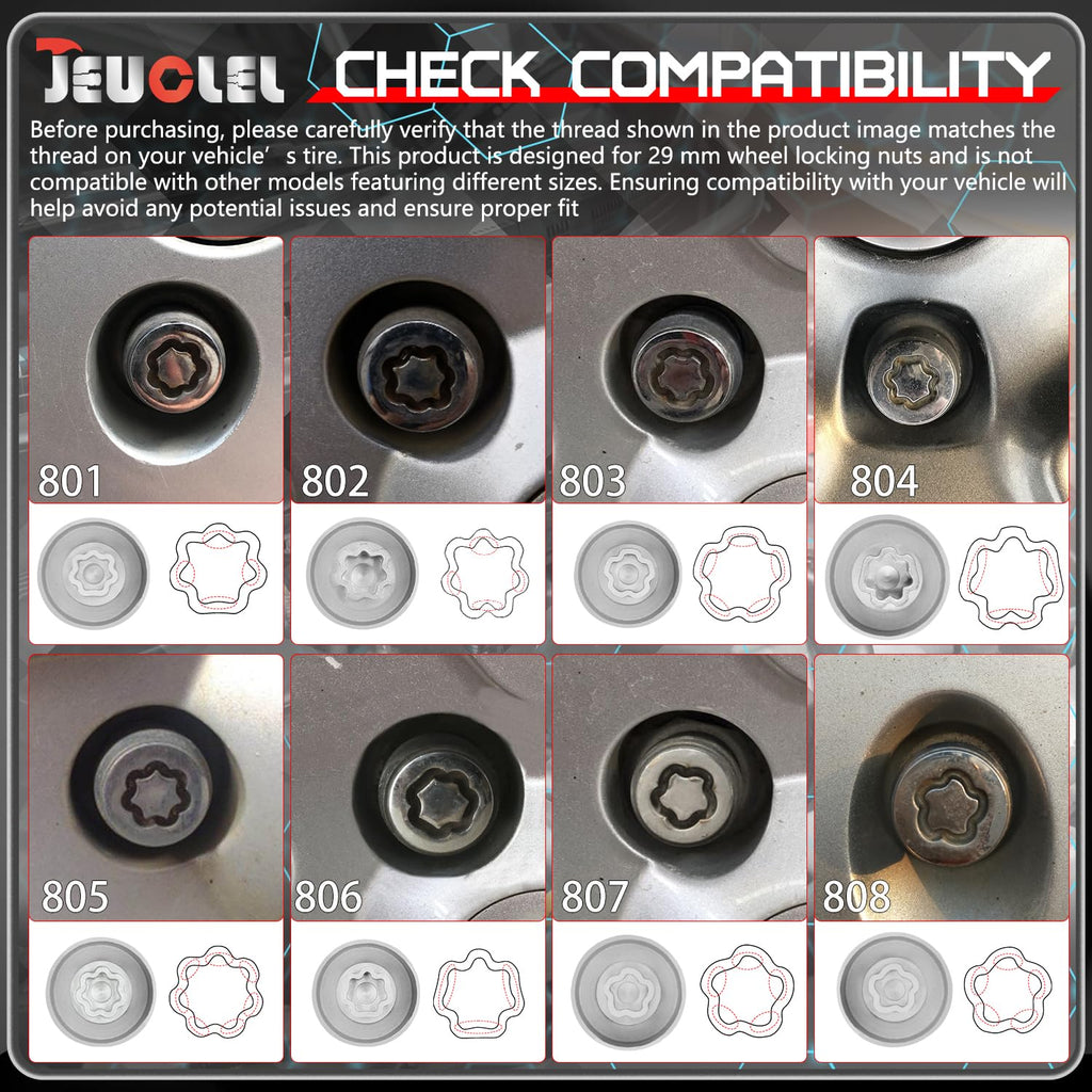 8PCS Wheel Lock Nut Remover Kit for Jeep Renegade Wrangler Cherokee Dodge Journey 2016-2020, 29mm Lock Bolt Inner Dia Anti-Theft Lug Nut Removal Tool