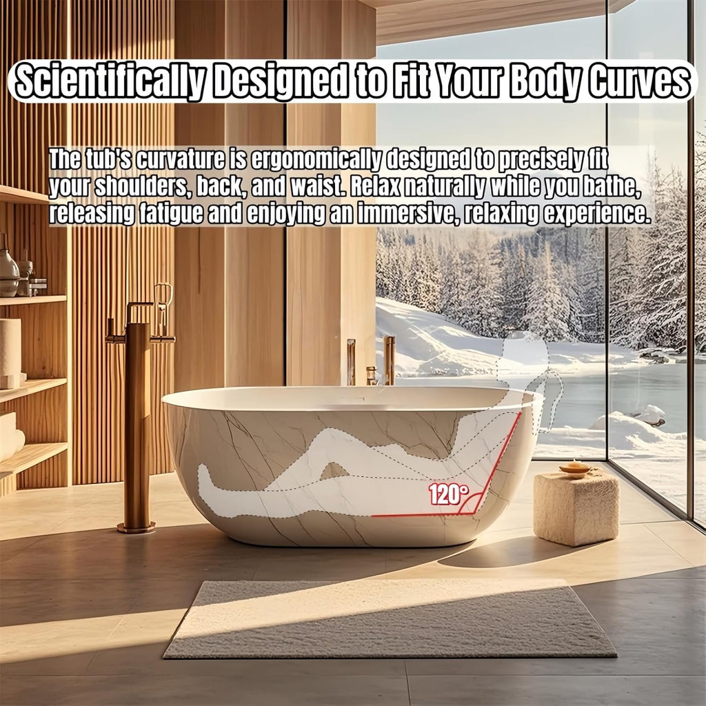52' Edeyeu Freestanding Bathtub - Solid Surface, Extra Deep Soaking Tub, Luxurious Free Standing Bathtub for Home, Spa, Hotel, Durable Acrylic Soaker Tub with Modern Design, White