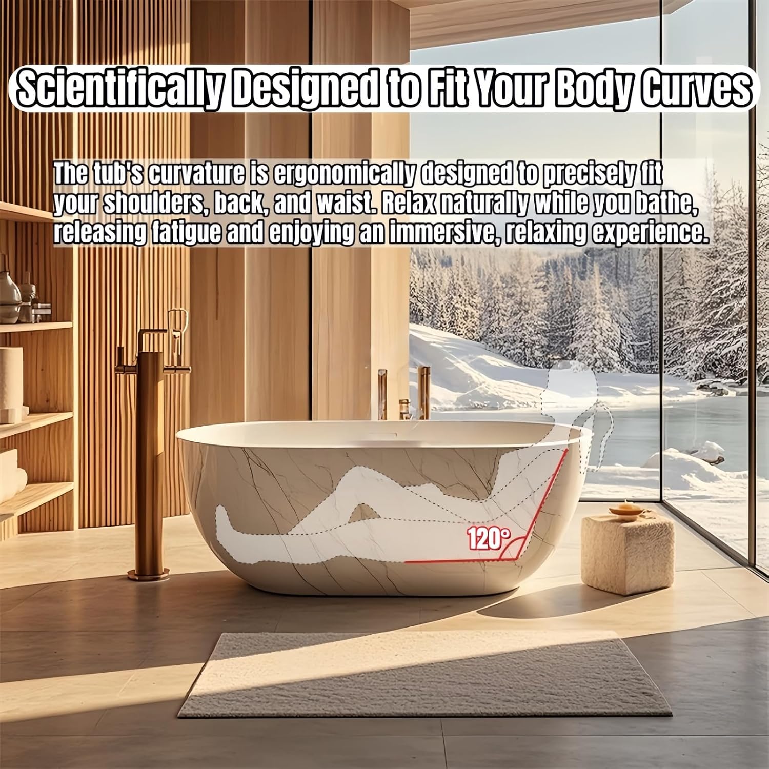 52' Edeyeu Freestanding Bathtub - Solid Surface, Extra Deep Soaking Tub, Luxurious Free Standing Bathtub for Home, Spa, Hotel, Durable Acrylic Soaker Tub with Modern Design, White