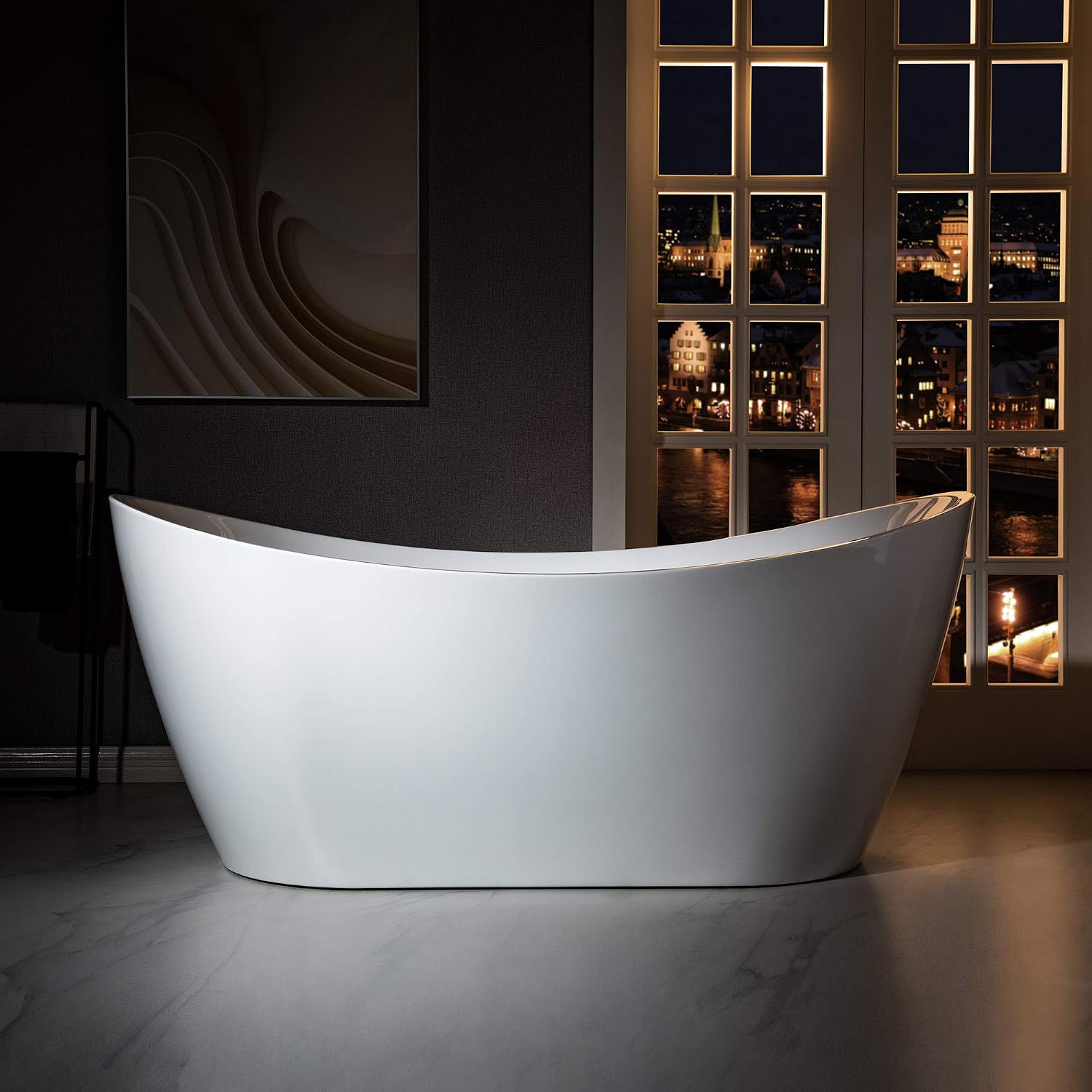 WOODBRIDGE 67' Acrylic Freestanding Bathtub Contemporary Soaking Tub, White Acrylic (Brushed Nickel Drain/Overflow),B-0010 B/N-Drain &O