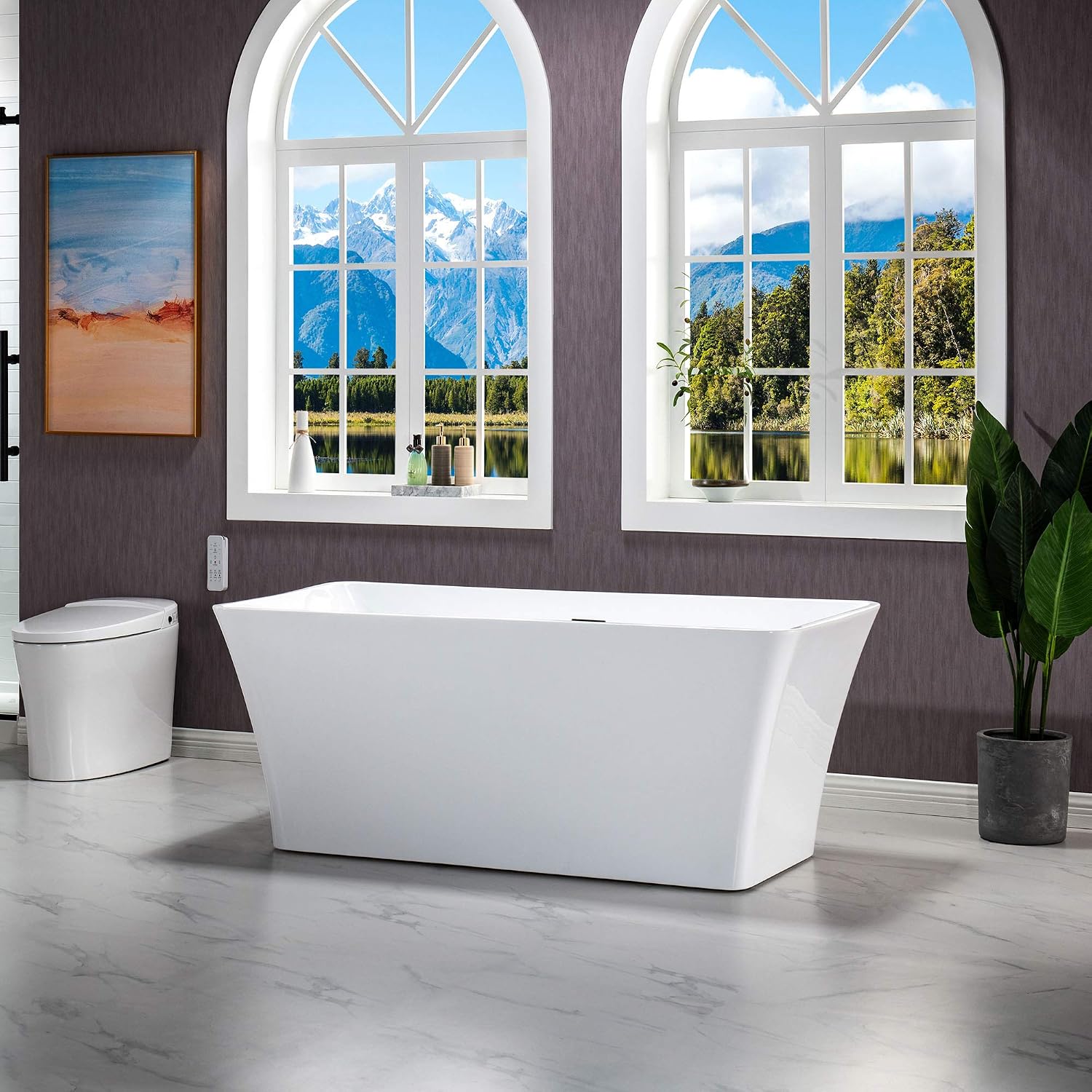 WOODBRIDGE 59'Freestanding White Acylic Soaking Bathtub with Chrome Drain and Overflow,BTA1509 -C-Drain &O