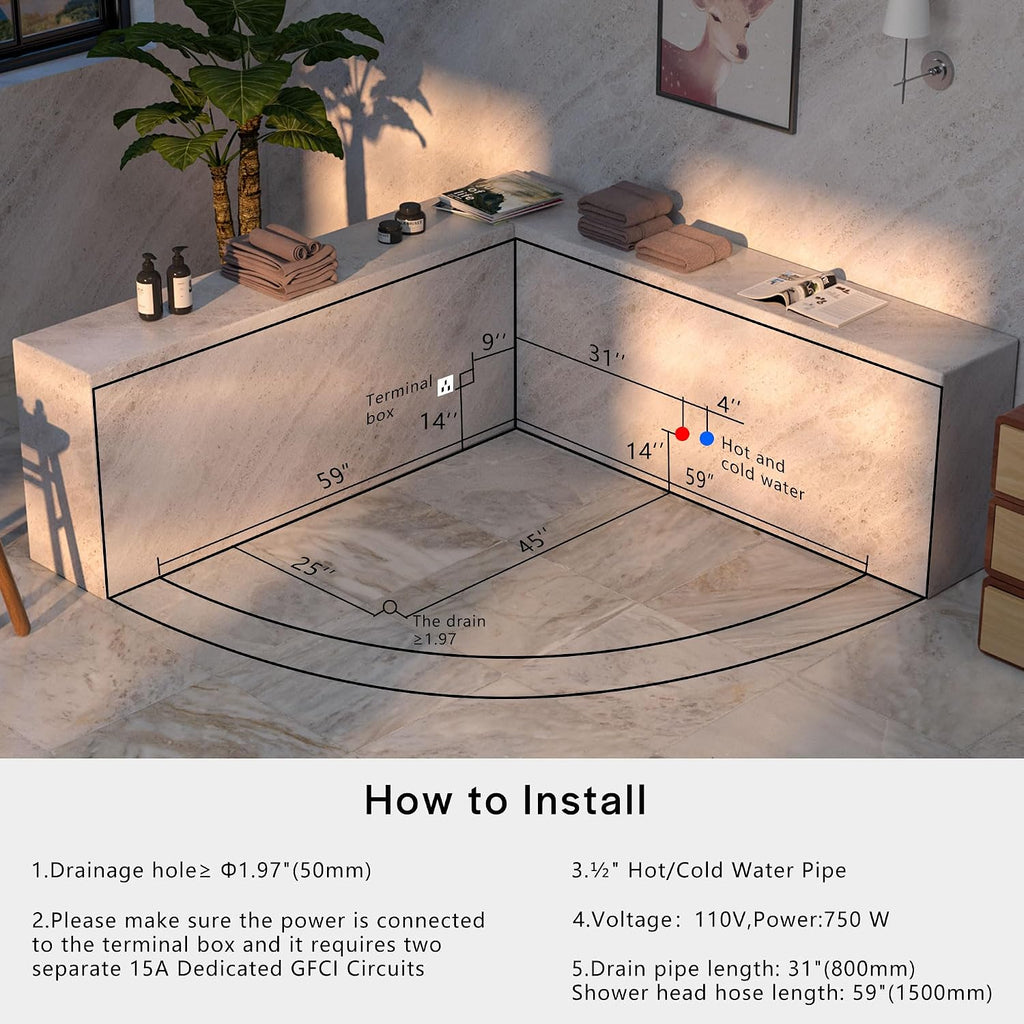Empava 59' Corner Whirlpool Bathtub for 2-Person, Luxury Jetted Spa Tub with 10 Hydro Massage Jets, Built-in Heater, Chromatherapy LED Lights & Constant Heat System, ETL Certified Acrylic Tub