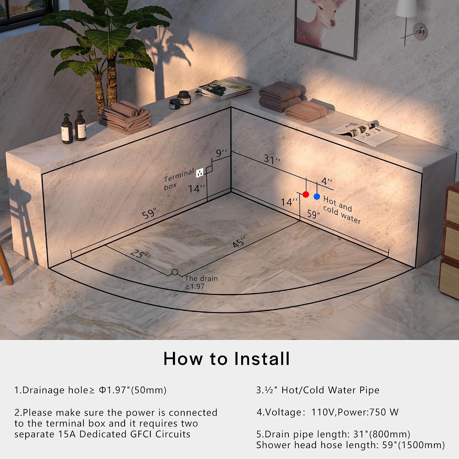Empava 59' Corner Whirlpool Bathtub for 2-Person, Luxury Jetted Spa Tub with 10 Hydro Massage Jets, Built-in Heater, Chromatherapy LED Lights & Constant Heat System, ETL Certified Acrylic Tub