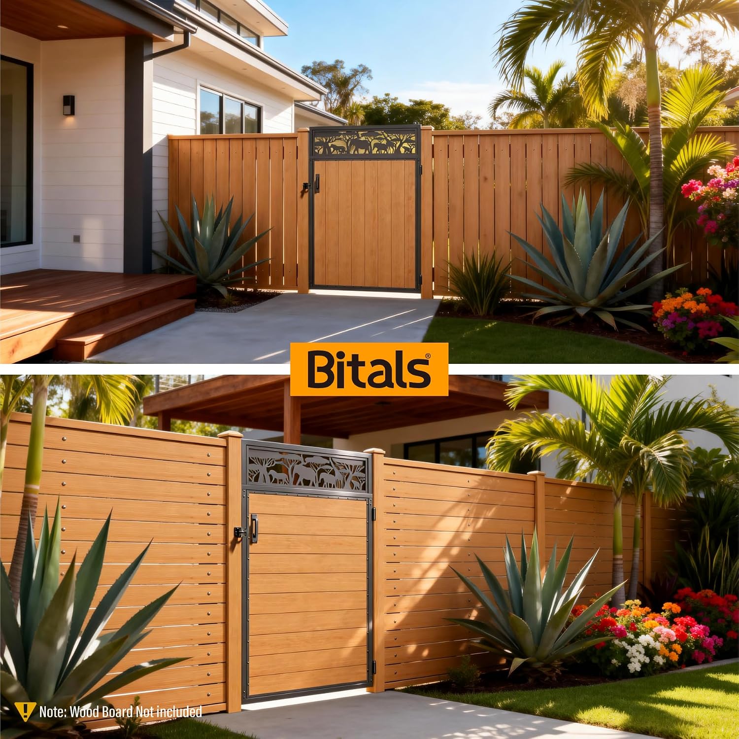 4x6FT Fence Gate Frame Kit 201 Stainless Steel Anti-Sag Heavy Duty Garden Gate Reinforcement Hardware, Left/Right Mount (No Panels Included)(46.78'W x 70.8'H)