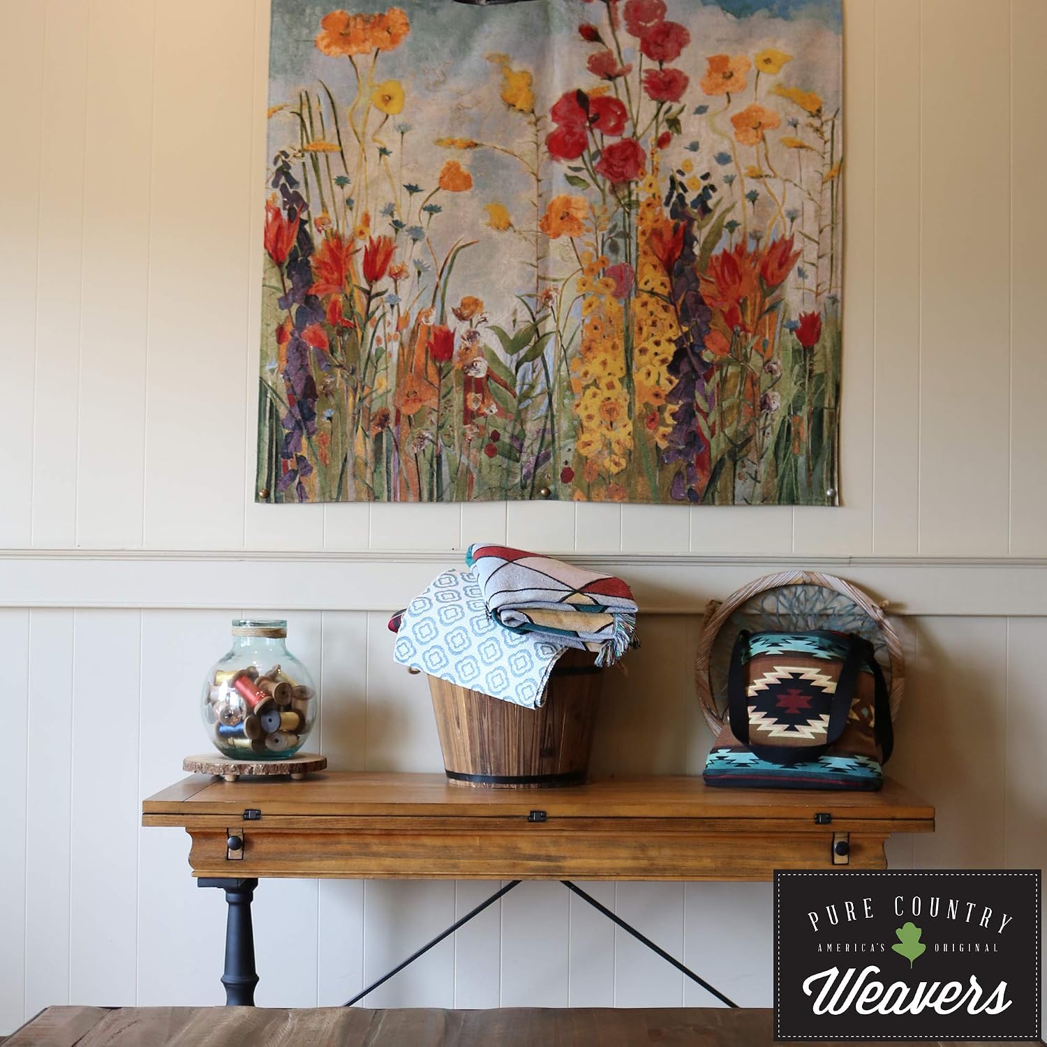 Un Paradise in Terra | Woven Tapestry Wall Art Hanging | Vivid Posing Peacock | 100% Cotton USA Size 53x40