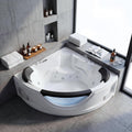 59x59 Inch Corner Bathtub for 2 Person, 6 Jet Whirlpool Tub withChromatherapy LED Lights, Acrylic Soaking Tub with Hydro Massage, Includes Faucet & 2 Bath Pillows (white-2)