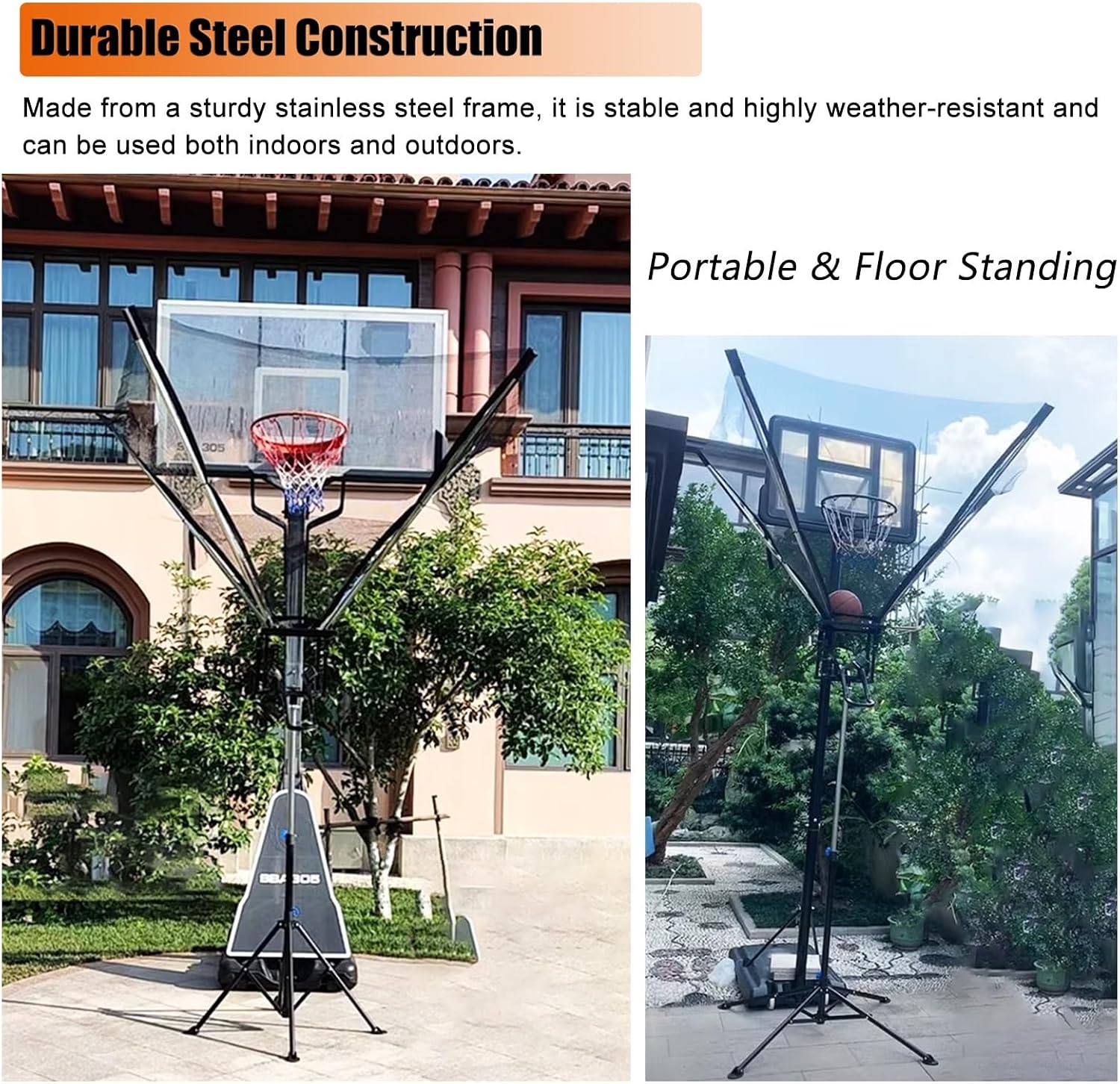 Metal Basketball Return Attachment for Hoop, 2.5-3.1m Height Basketball Shooting Return Net, Indoor Outdoor Portable Rebounder Net Training System