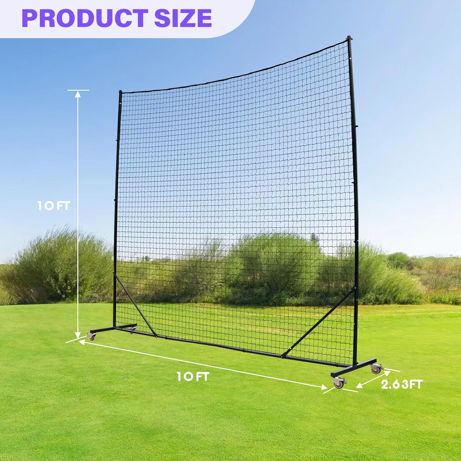 Backstop Net System for Backyard – Heavy Duty Sports Barrier Net with Steel Posts, Movable/Socketed Ball Stop Net for Soccer, Baseball, Training