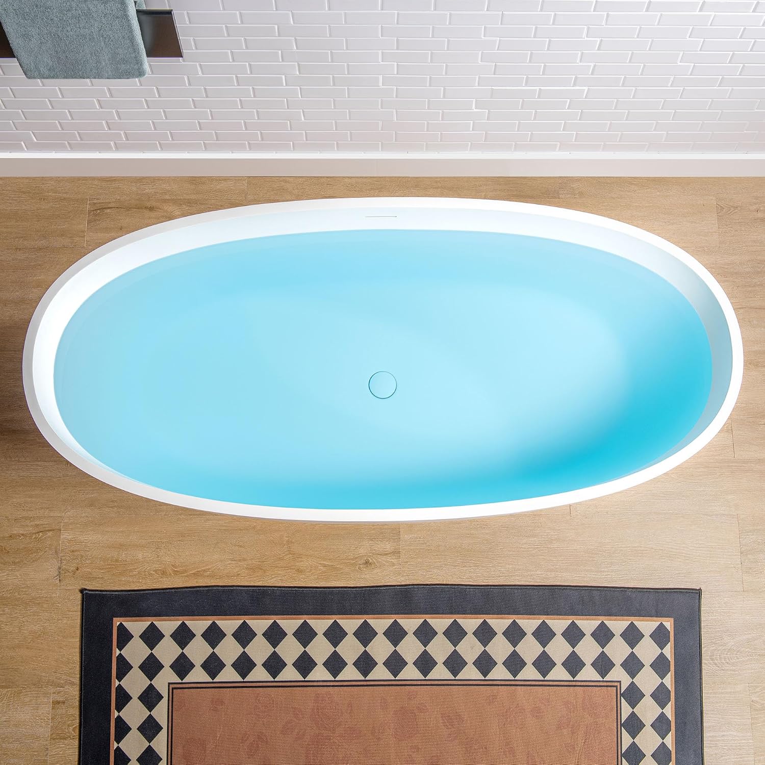 WOODBRIDGE 67' Stone Resin Freestanding Soaking Tub, Modern Oval Solid Surface Bathtub with Integrated Slotted Overflow & Drain, Matte White