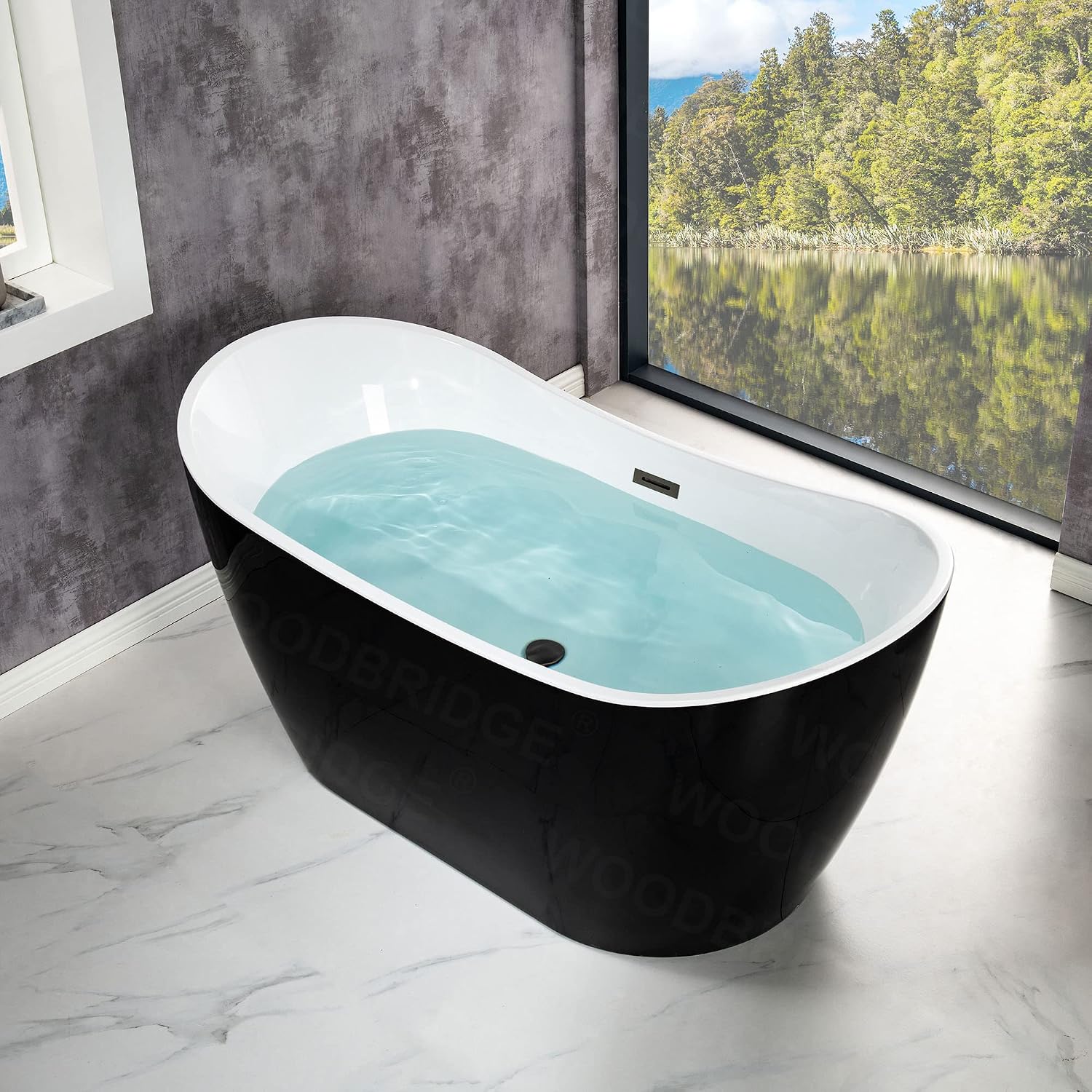 WOODBRIDGE 59' Acrylic Freestanding Bathtub Contemporary Soaking Tub, Black Acrylic(Matte Black Drain/Overflow),BTA1816-MB