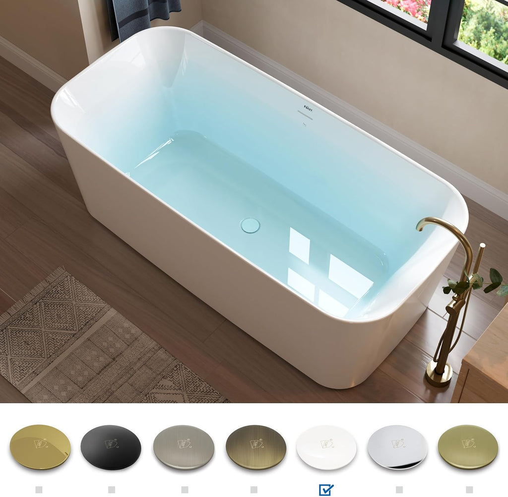 FerdY Maui 67' Acrylic Freestanding Bathtub, Contemporary Elegant Design Soaking Tub with Brushed Nickel Drain and Minimalist Linear Design Overflow, Easy to Install