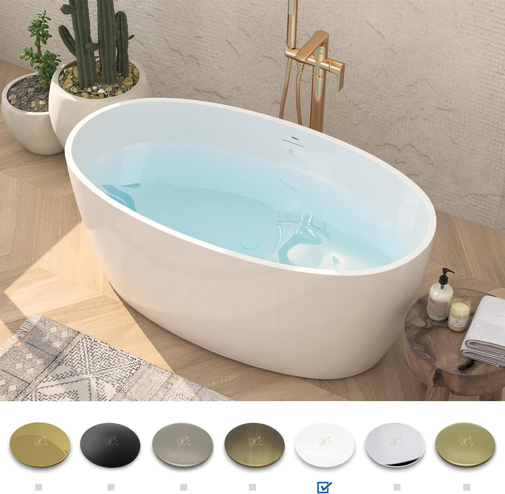 FerdY 55' Acrylic Freestanding Bathtub, Contemporary Soaking tub with Polished White Drain & Overflow, cUPC Certified, Elegant Oval Shape, Tahiti