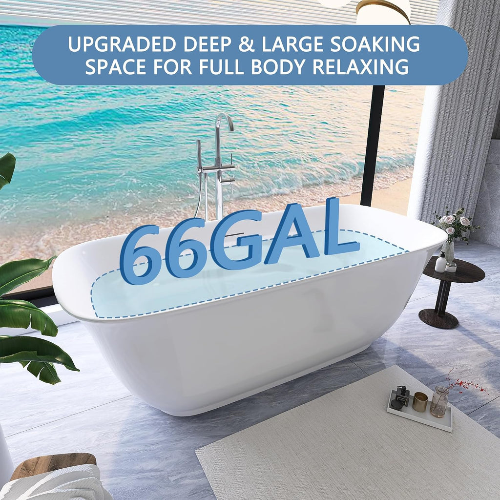 67' Free Standing Tub, Pure Acrylic Freestanding Bathtub, Stylish Stand Alone Contemporary Deep Soaking Bath Tub, cUPC Certified SY6270 (Glossy White)