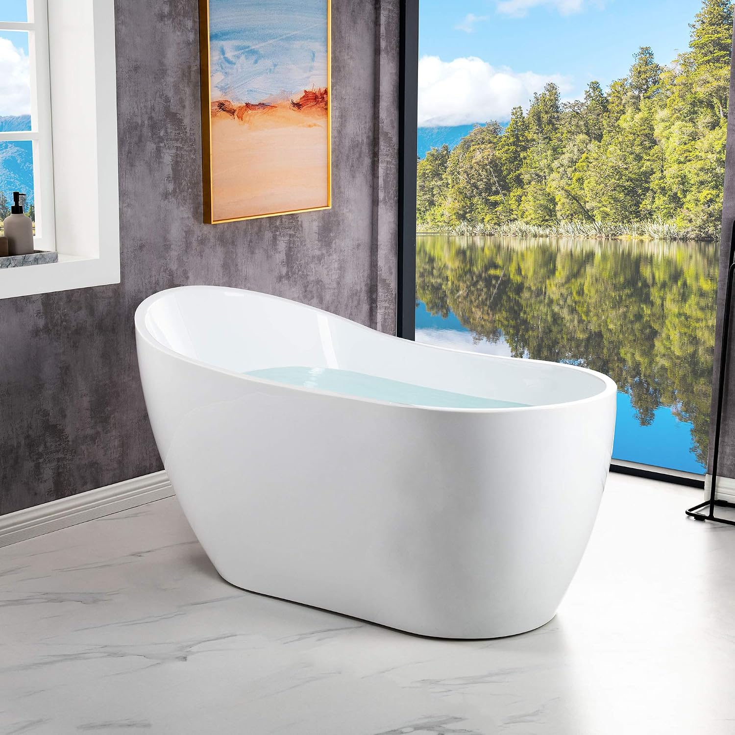 WOODBRIDGE 54'Freestanding White Acylic Soaking Bathtub with Chrome Drain and Overflow,B0006 -C-Drain &O