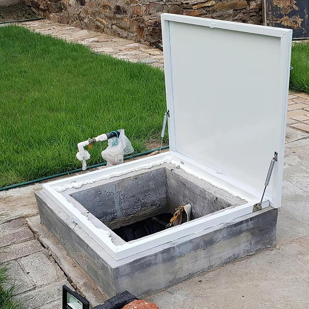 Thick Metal Roof Hatch, Attic Access Door, Roof Access Manhole, Rainproof Rooftop Maintenance Hatch, Easy Installation, for Attics, Patios, Basements(Gray,45cm/17.7in)