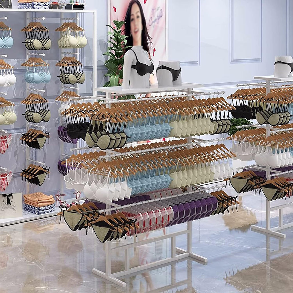 Shelf Metal Iron Bras Hangers Rack, Freestanding Underwear/Short Pants Display Stand, For Retail Store/Laundry Room/Wardrobe, 100/120/150 Cm Long，White 120x38x135cm
