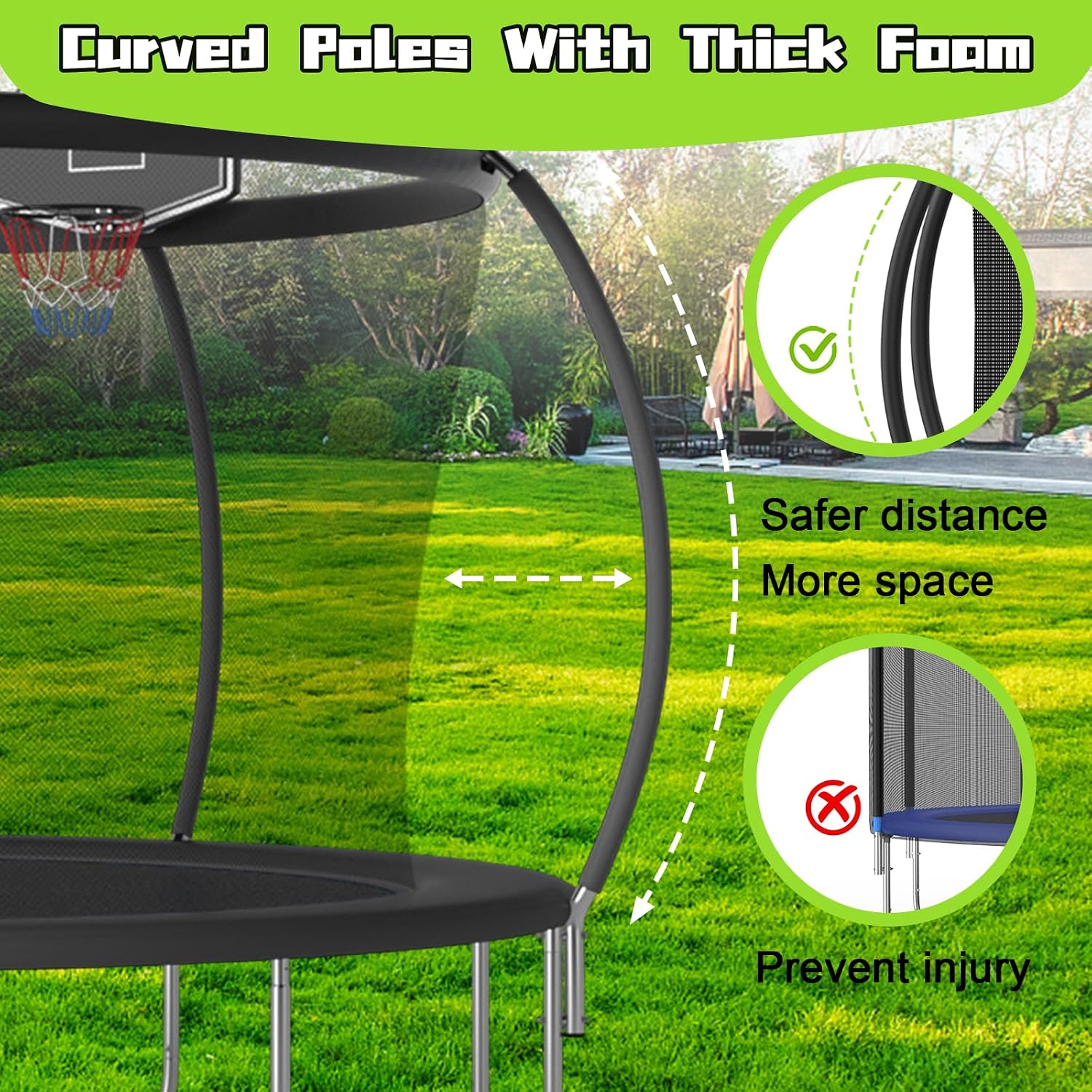 Tranpoline 10FT 12FT 14FT 16FT Tranpoline for Kids with Safety Enclosure Net Recreational Tranpoline for Adults ASTM Approval Backyard Outdoor Tranpoline with Basketball Hoop