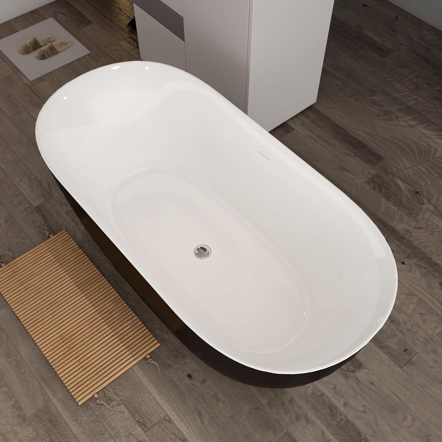 Acrylic Freestanding Contemporary Soaking Tub A25-51 Series 51' Bathtub Matte Black Modern Stand Alone Tub with Overflow and Pop-up Drain