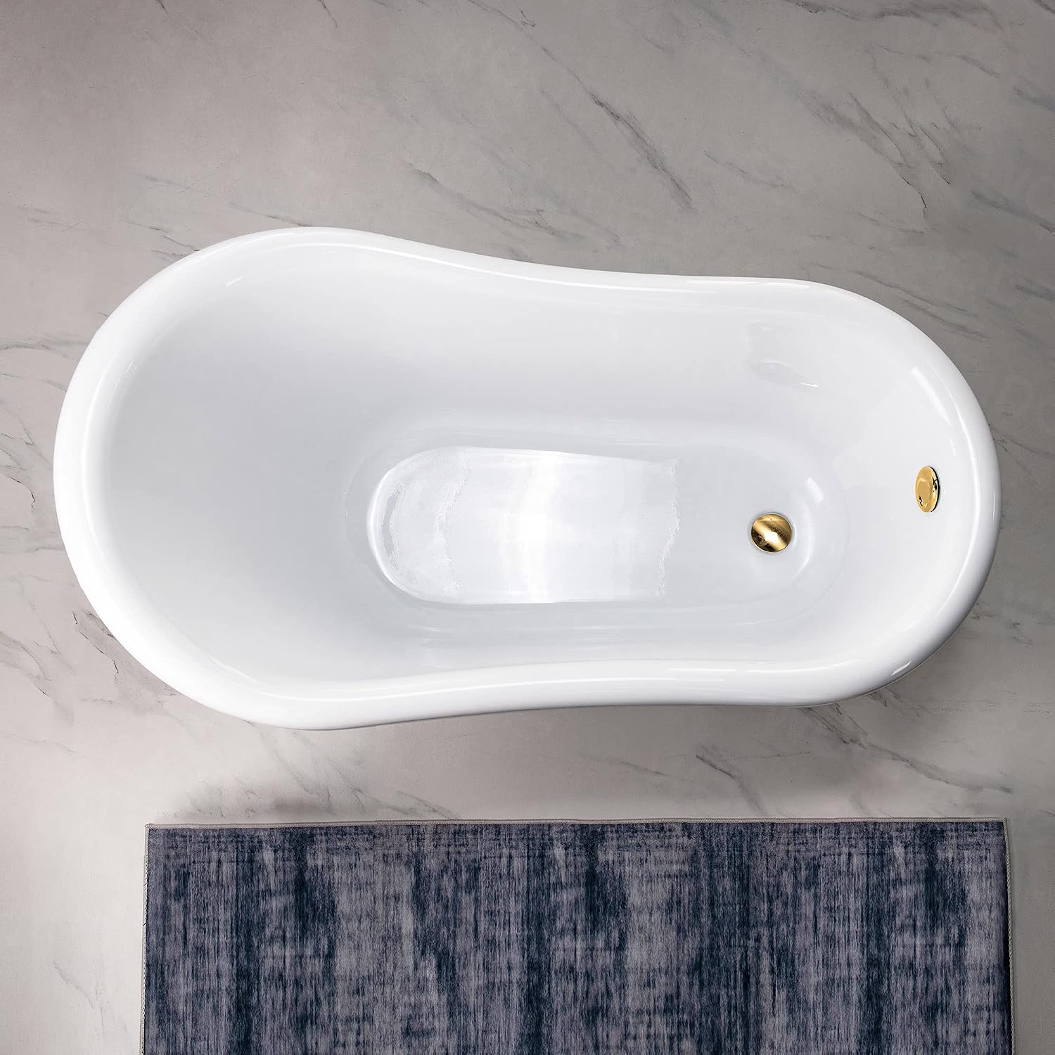 WOODBRIDGE 54' Heavy Duty Acrylic Slipper Clawfoot Bath Tub with Polished Gold Feet + Polished Gold Drain &Overflow