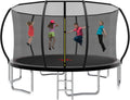 1500LBS 10FT 12FT 14FT 15FT 16FT Trampoline with LED Lights, Sprinkler, Music Speaker and Socks, ASTM Approved Outdoor Trampoline for Kids and Adults, Backyard Trampolines with Net Enclosure