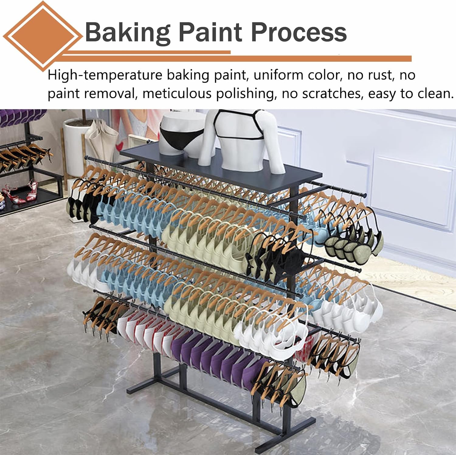 Shelf Metal Iron Bras Hangers Rack, Freestanding Underwear/Short Pants Display Stand, for Retail Store/Laundry Room/Wardrobe, 100/120/150 Cm Long (Gold 100x38x135cm)
