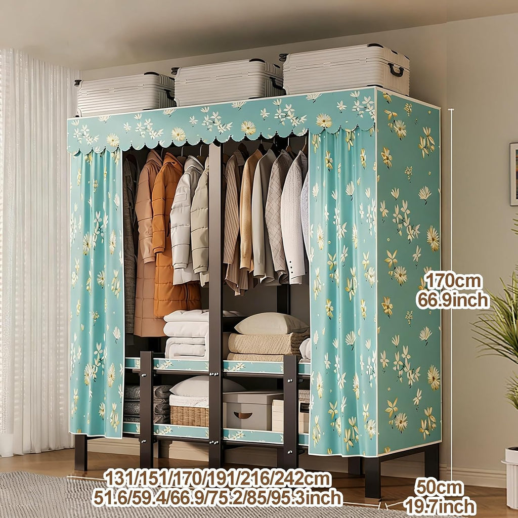 Foldable Portable Closet Wardrobe, Clothe Rack With Cover, Clothing Garment Racks, Portable Wardrobe Closets For Hanging Clothes, For Hanging Clothes(Blue,191cm/75.2inch)