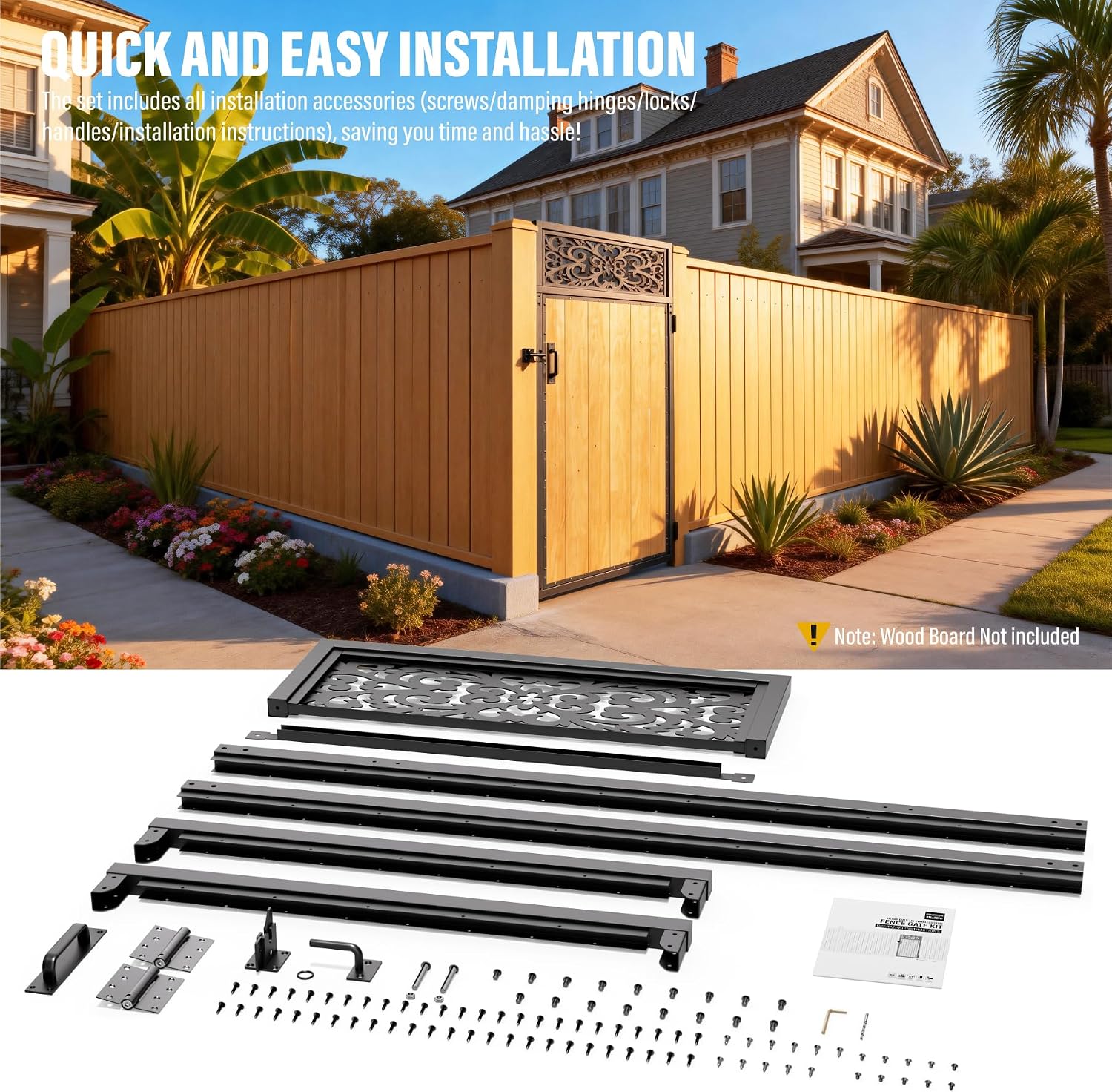 3x6FT Fence Gate Frame Kit 201 Stainless Steel Anti-Sag Heavy Duty Garden Gate Reinforcement Hardware, Left/Right Mount (No Panels Included)(34.8'W x 70.8'H)