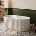 59 Inch Acrylic Freestanding Bathtub with Textured Stripes, Deep Soak Tub, Space-Saving, Glossy Surface, Luxury Spa Design for Modern Bathrooms