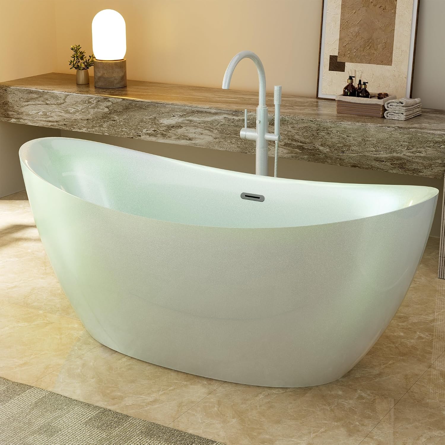 Empava PRO Series Freestanding Bathtub, Deep Soaking Acrylic Spa Tub for Adults, Sculptural Stand Alone Tub for Master Bathrooms, 67'
