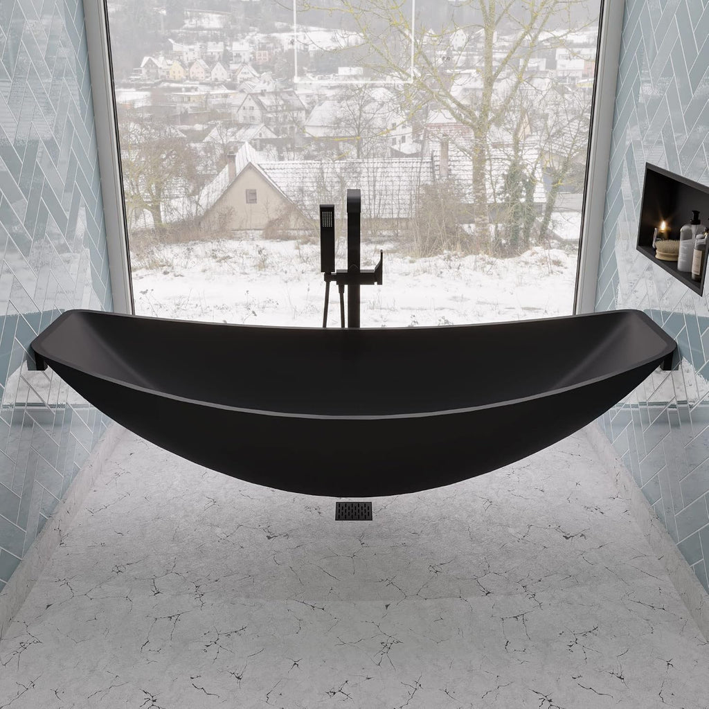 ALFI brand HammockTub1-BM Black Matte 79' Acrylic Suspended Wall Mounted Hammock Bathtub