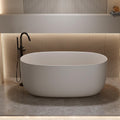 KEIKI 47'' Freestanding Bathtub, Resin Stone Soaking Bathtub, Solid Surface Modern Tubs with Overflow and Pop-up Drain, Beige