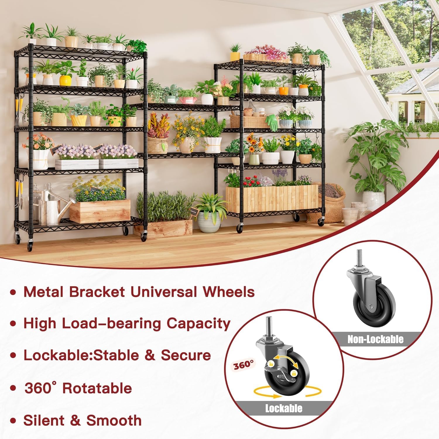 PrimeZone 6 Tier Wire Shelving with Wheels 79''H 1500lbs Storage Shelves NSF Certified Heavy Duty Steel Metal Shelf Adjustable Rolling Rack Kitchen Garage Closet Pantry Laundry 79''HX36''WX16''D 2Pcs