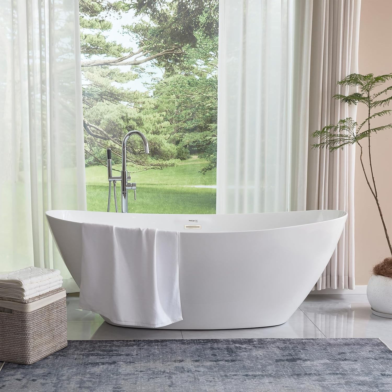 HomeBeyond 71 Inch Free Standing Bathtub | Acrylic Freestanding Bathtub Soaking Tub, Modern Bathroom Stand Alone Tub Suitable for 1-2 Person Bathing, with Pop-up Drain Overflow