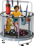 LAMERGE 55' 7-in-1 Round Trampoline for Kids Boys & Girls Ages 1-8, Indoor & Outdoor Trampoline for Fun, Adjustable Height Handrail ＆ Enclosed Safety Net ＆ Durable Designs for Toddlers Children