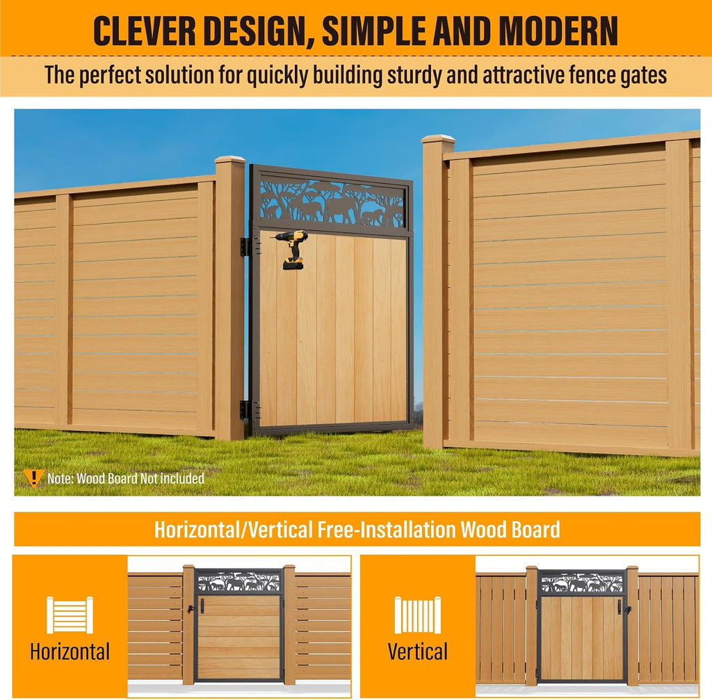 4x5FT Fence Gate Frame Kit 201 Stainless Steel Anti-Sag Heavy Duty Garden Gate Reinforcement Hardware, Left/Right Mount (No Panels Included)(46.78'W x 59.0'H)