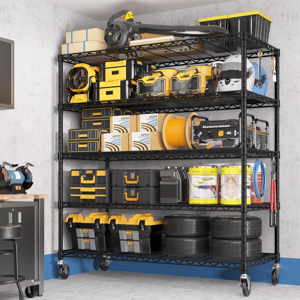 PrimeZone 2 Packs 48' W x 24' D x 81' H Heavy Duty Wire Storage Shelves with Wheels, 5 Tier Adjustable NSF Certified Garage Shelving Unit, Rolling Metal Organizer Shelf Rack for Warehouse, Restaurant