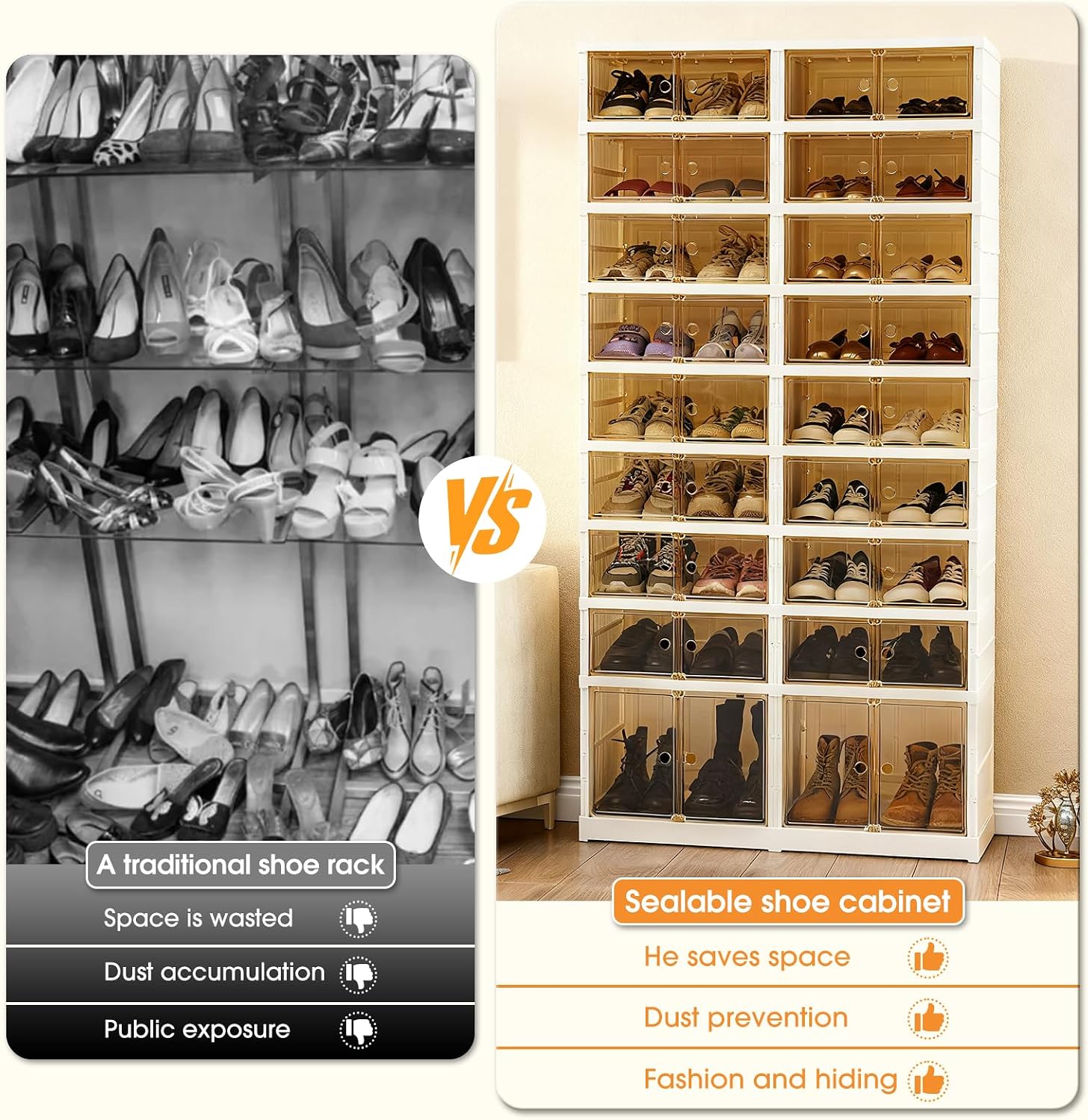 Folding Shoe Rack Storage Device,Large Plastic Folding Shoe Cabinet, Easy to Assemble Shoe Rack Storage Cabinet with Transparent Door Magnetic Buckle(9Tiers,36Pairs)