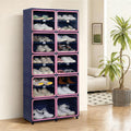 Folding Shoe Rack Storage Device,Large Plastic Folding Shoe Cabinet, Easy to Assemble Shoe Rack Storage Cabinet with Transparent Door Magnetic Buckle(9Tiers,36Pairs) Blue and Pink