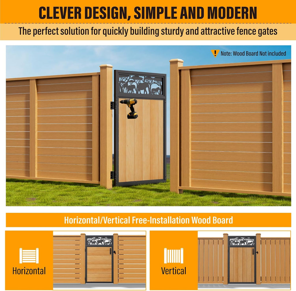 3x5FT Fence Gate Frame Kit 201 Stainless Steel Anti-Sag Heavy Duty Garden Gate Reinforcement Hardware, Left/Right Mount (No Panels Included)(34.8' W X 59' H)