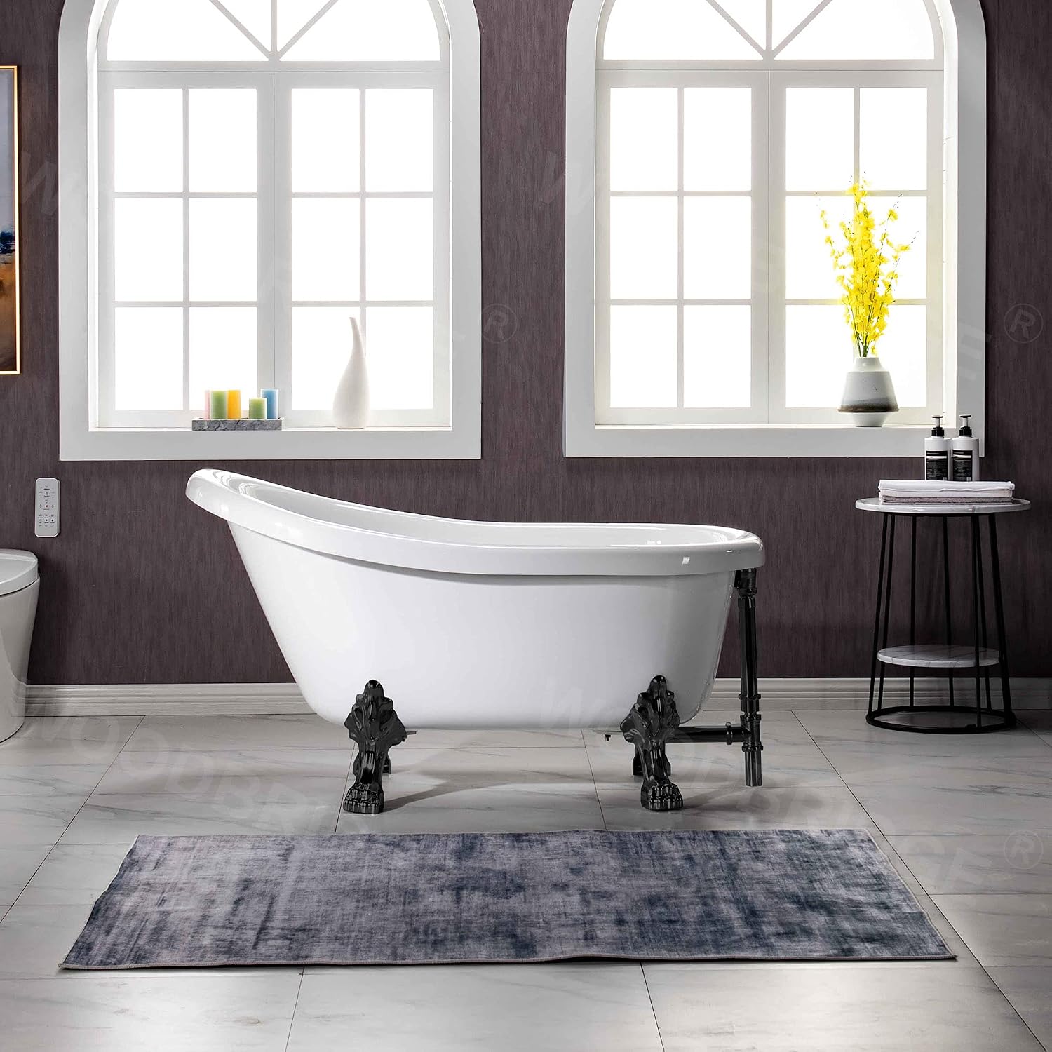 WOODBRIDGE 54' Heavy Duty Acrylic Slipper Clawfoot Bath Tub with Matte Black Feet & Matte Black Drain &Overflow,B0021 MB