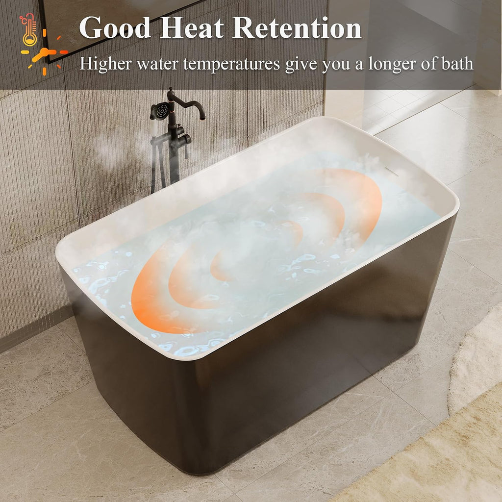 Casainc 49' Acrylic Freestanding Bathtubs, Square Shaped Japanese Soaking Tub with Seat Design, Chrome Drain & Overflow, cUPC Certified (Black)