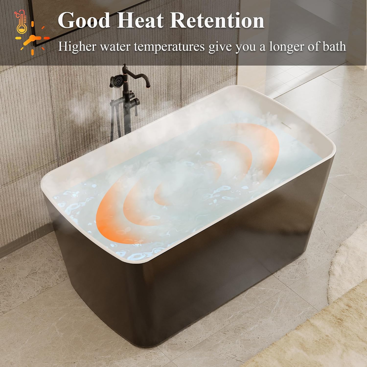 Casainc 49' Acrylic Freestanding Bathtubs, Square Shaped Japanese Soaking Tub with Seat Design, Chrome Drain & Overflow, cUPC Certified (Black)