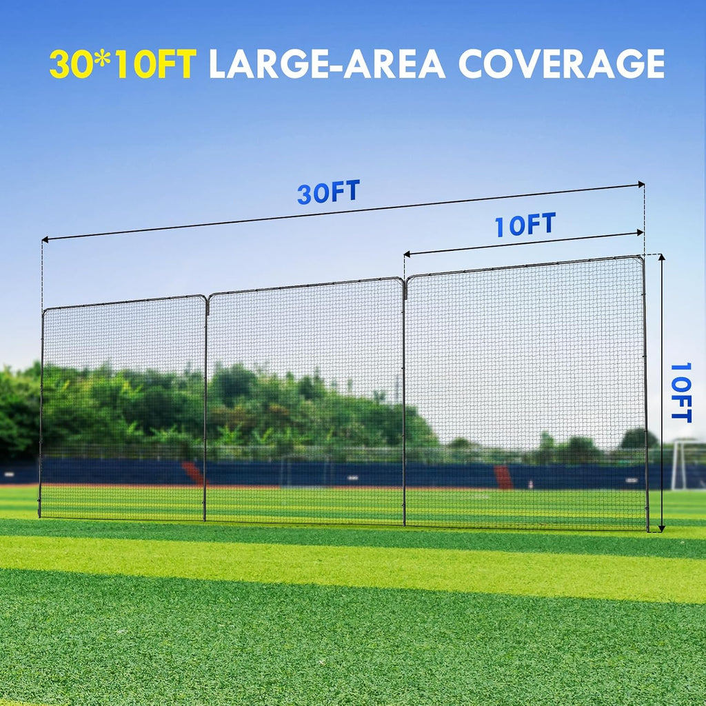 Backstop Net System for Backyard – Heavy Duty Sports Barrier Net with Steel Posts, Movable/Socketed Ball Stop Net for Soccer, Baseball, Training