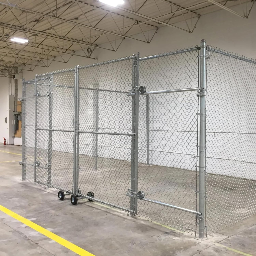 6' Sliding Gate Hardware Kit for Chain Link Fence, Heavy Duty Rolling Gate Kit with 2 Track Wheels, 6 Wall Mounted Brackets, 1 Rolo Latch, Galvanized Steel