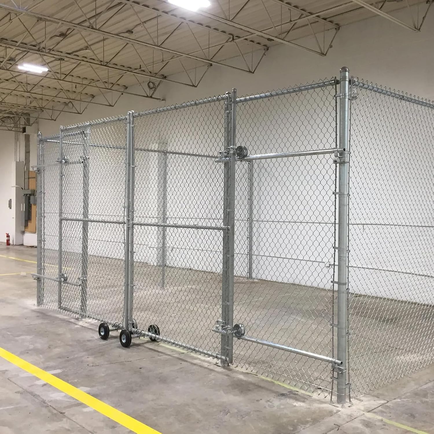 6' Sliding Gate Hardware Kit for Chain Link Fence, Heavy Duty Rolling Gate Kit with 2 Track Wheels, 6 Wall Mounted Brackets, 1 Rolo Latch, Galvanized Steel