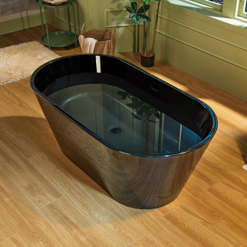 WOODBRIDGE 59' L x 29-1/2' W Freestanding Contemporary Soaking Bathtub with Matte Black Drain & Overflow, Black, B8814-MB