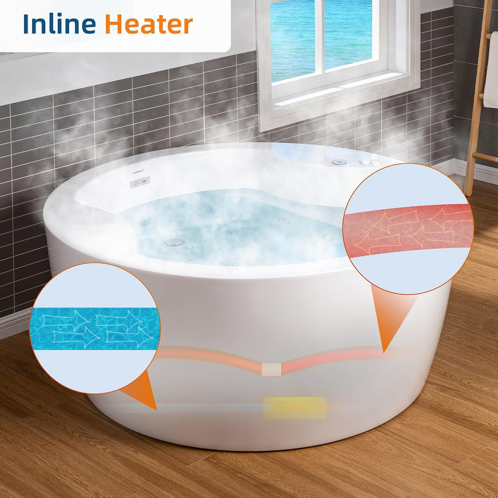 WOODBRIDGE Spacious 59' Whirlpool and Air Bath Heated Soaking Tub with Adjustable Speed Air Blower, LED Control Panel, Integrated Seat, BJ061
