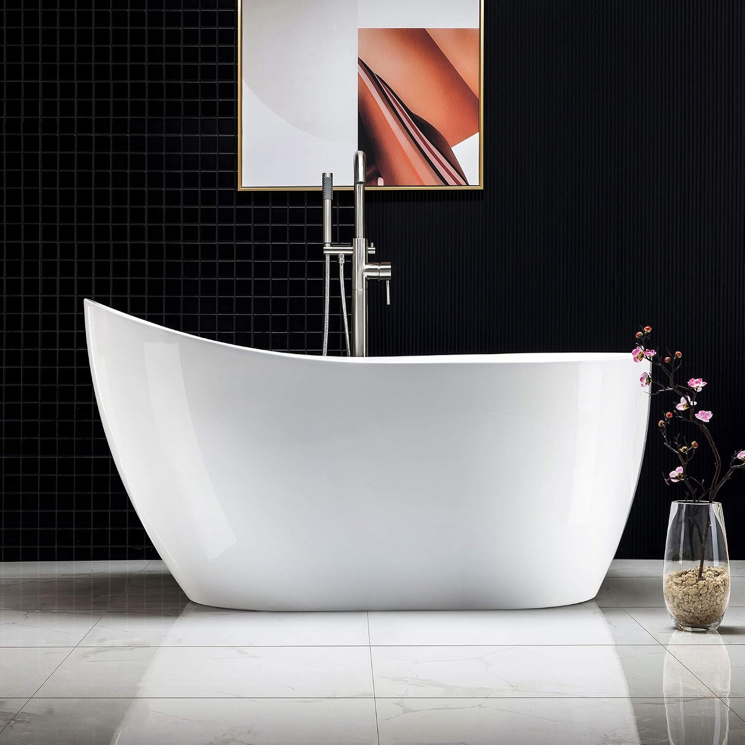 WOODBRIDGE B-0006 Modern Bathroom Glossy Acrylic Freestanding Bathtub, White